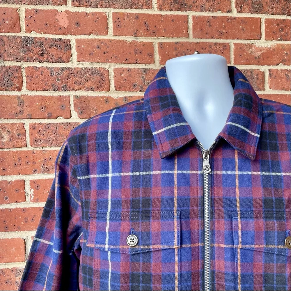 Bonobos Red & Blue Plaid Fill Zip Jacket Coat Shirt Shacket Large 100% Cotton